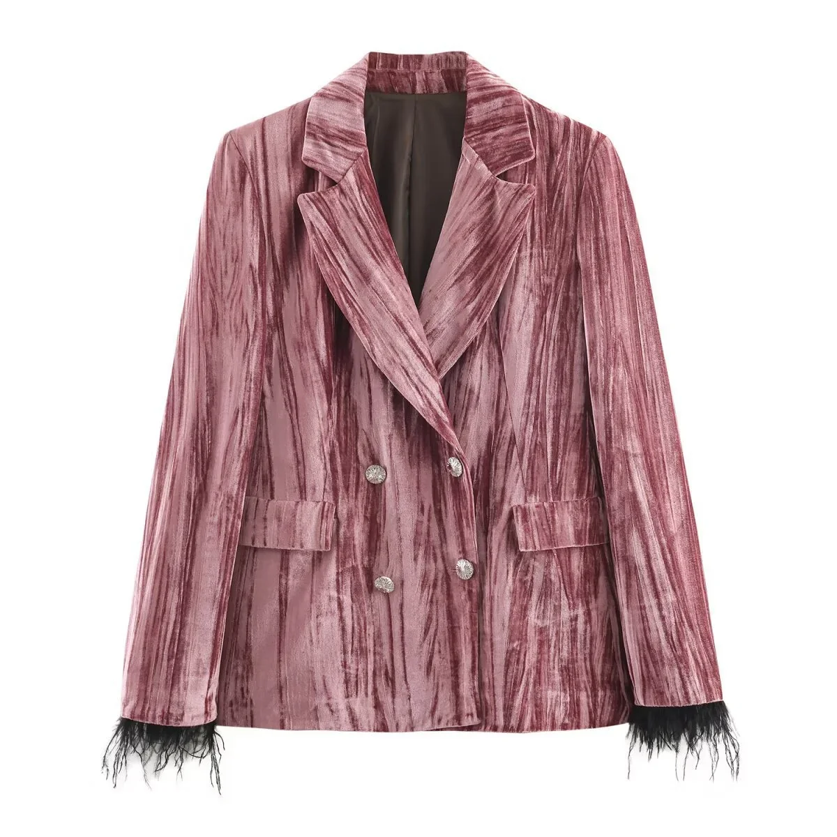 Completo Velluto Donna Rosa con Piume - Image 2